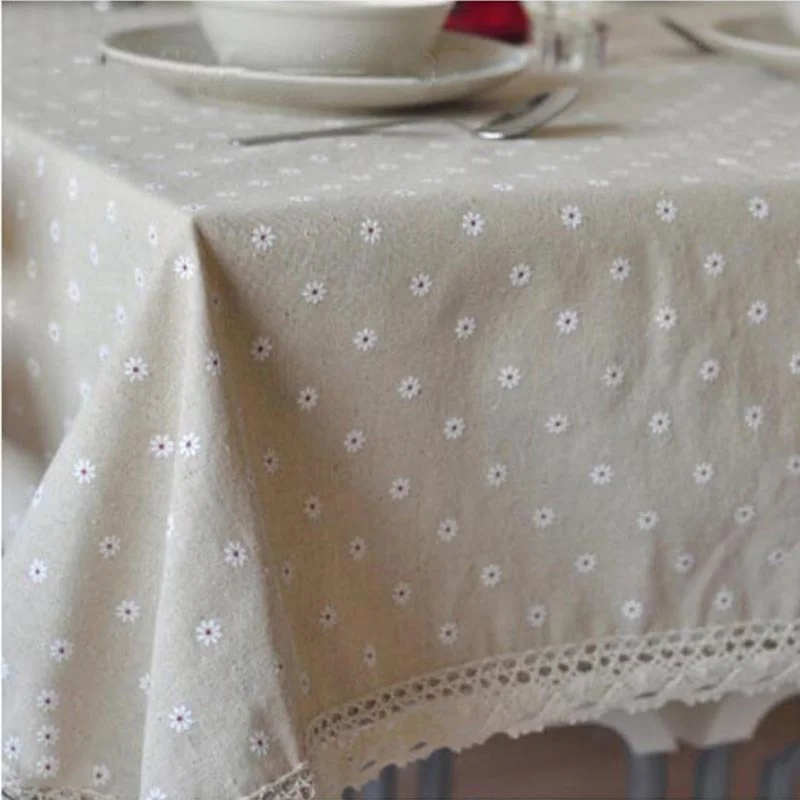 

Daisy Print Dot Flower Table Cloth Christmas Home Decoration Pastoral Cotton and Hemp Tablecloth Anti-stain Cover Tablecloths