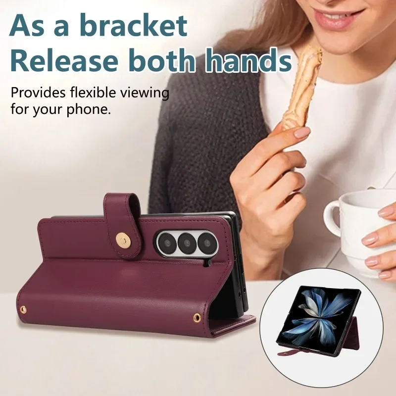 Кожаный чехол через плечо для телефона Samsung Galaxy Z Fold 6 5 4 3 Fold6 Fold5 Fold4 Fold3 кошелек с