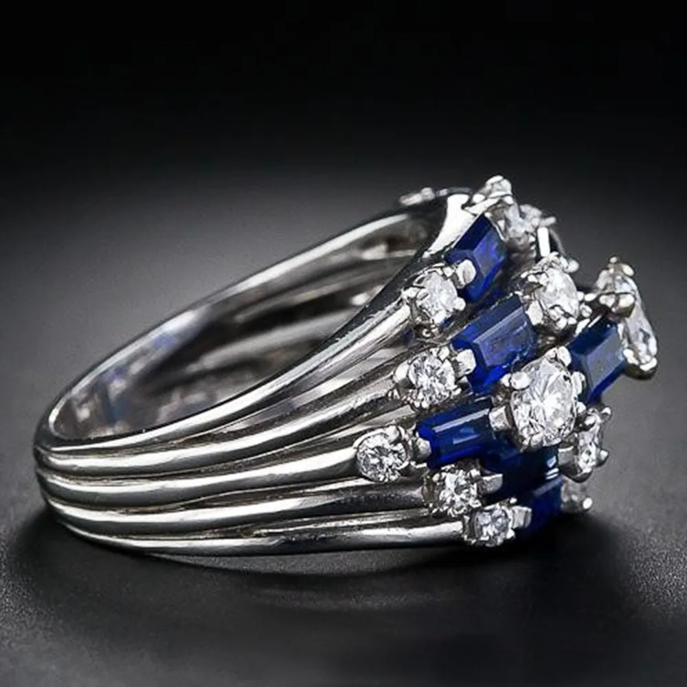 

Luxury Blue White Baguette AAA High Quality CZ Diamond Engagement Rings High Jewelry for Men and Women Free Shipping
