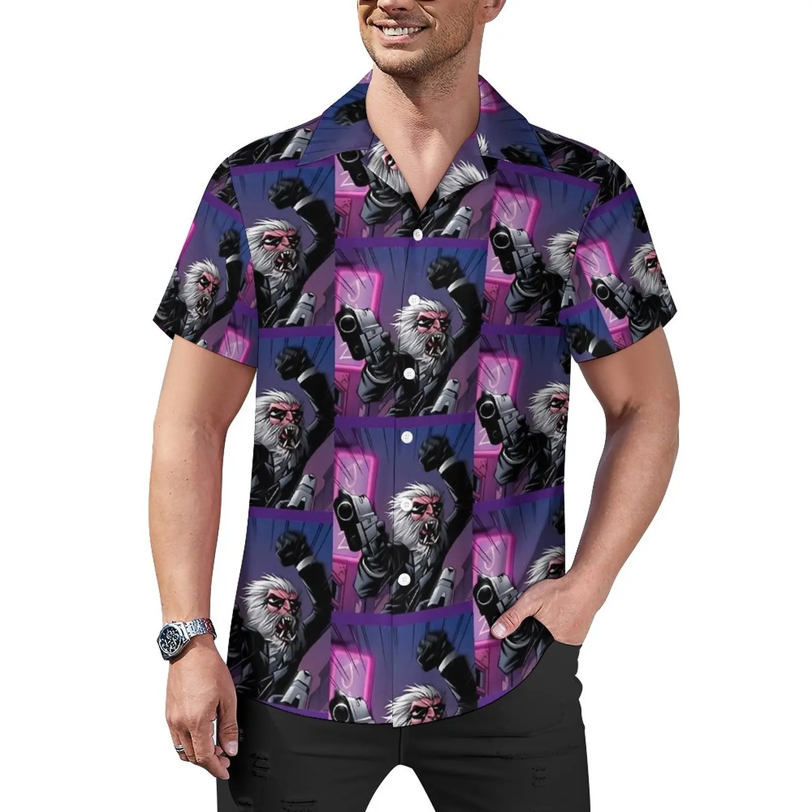 

Hit Monkey Loose Shirt Men Vacation Funny Animal Print Casual Shirts Hawaiian Custom Short-Sleeve Trending Oversize Blouses