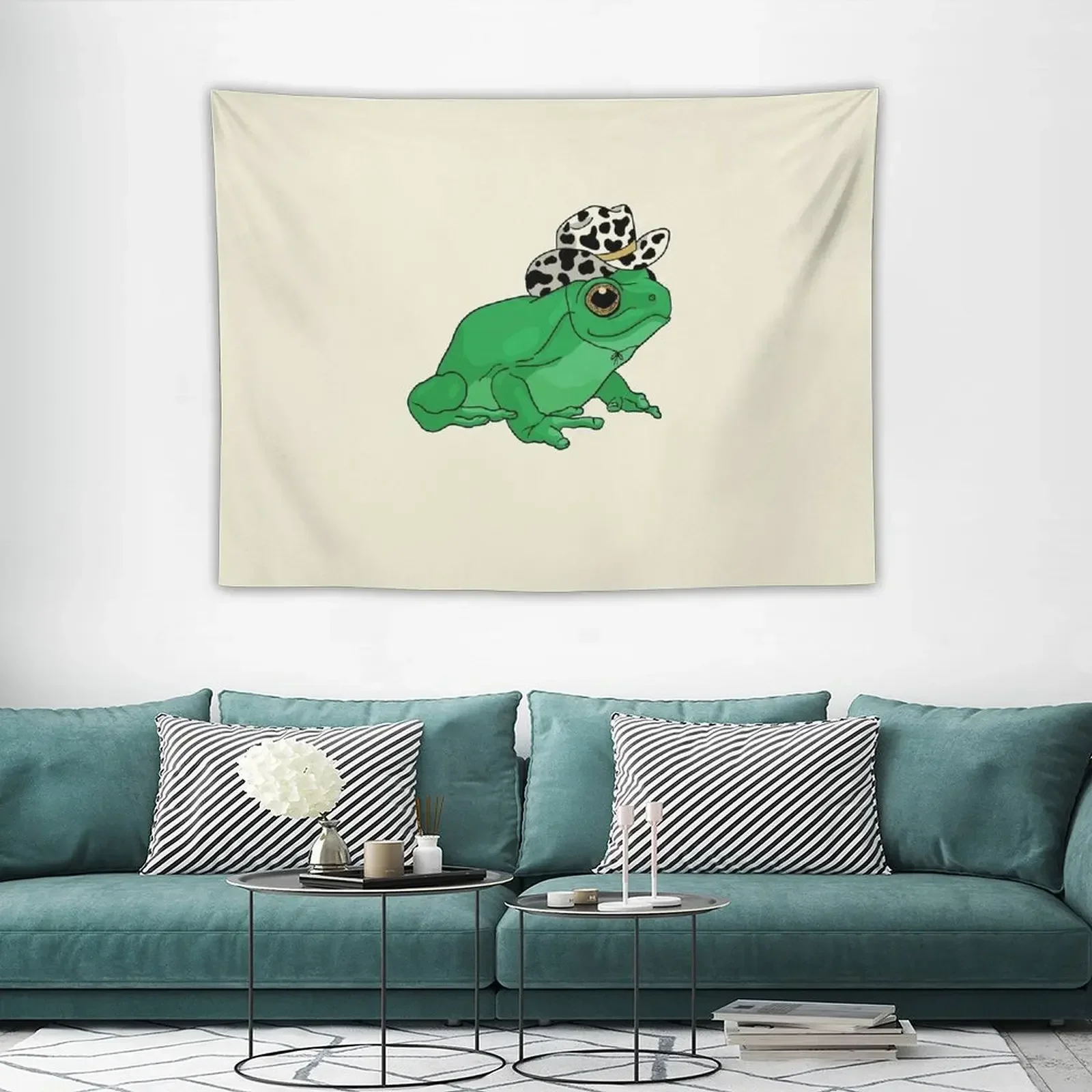 Симпатичная лягушка с ковбойской шляпой-кавайная хлопчатобумажная эстетика