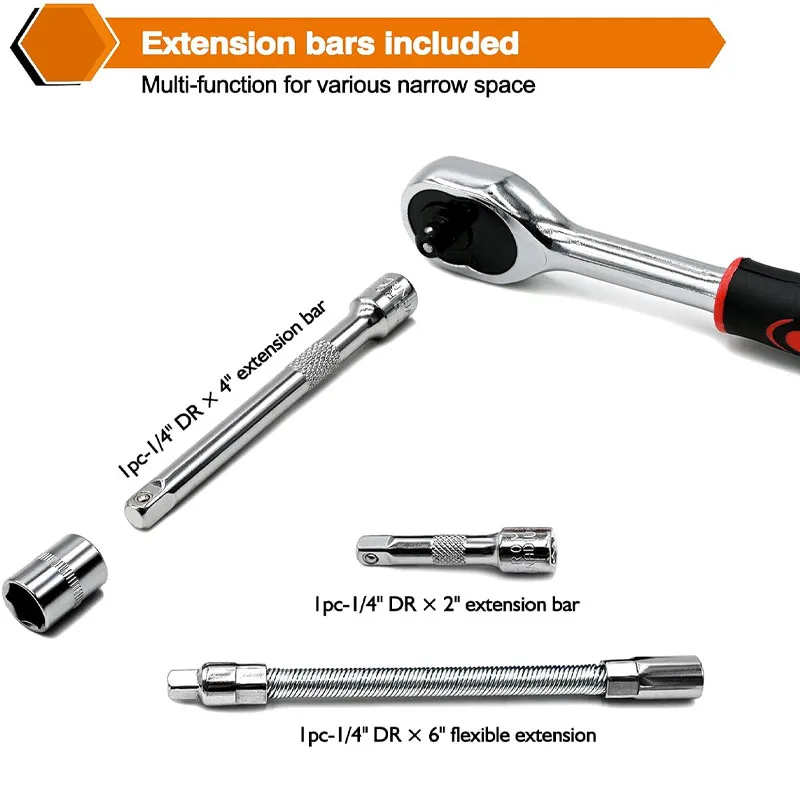 Набор гаечных ключей с трещоткой 1/4 дюйма 46 шт.