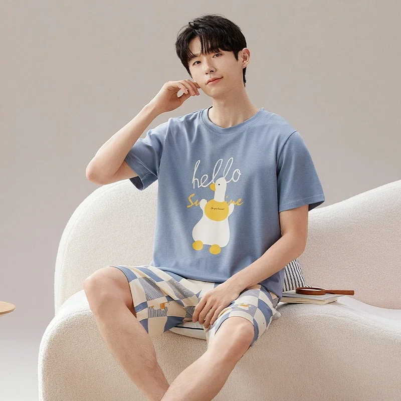 Пижамный комплект Pj мужской с коротким рукавом мягкая трикотажная одежда для сна