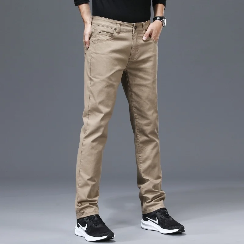 

Новые повседневные мужские брюки 2023, модные хлопковые прямые брюки цвета хаки в Корейском стиле