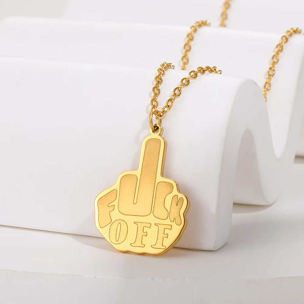 

High Quality Gesture Middle Finger Stainless Steel Necklace Color Gold Necklaces For Women Exquisite Fashion Jewelry Party Gift