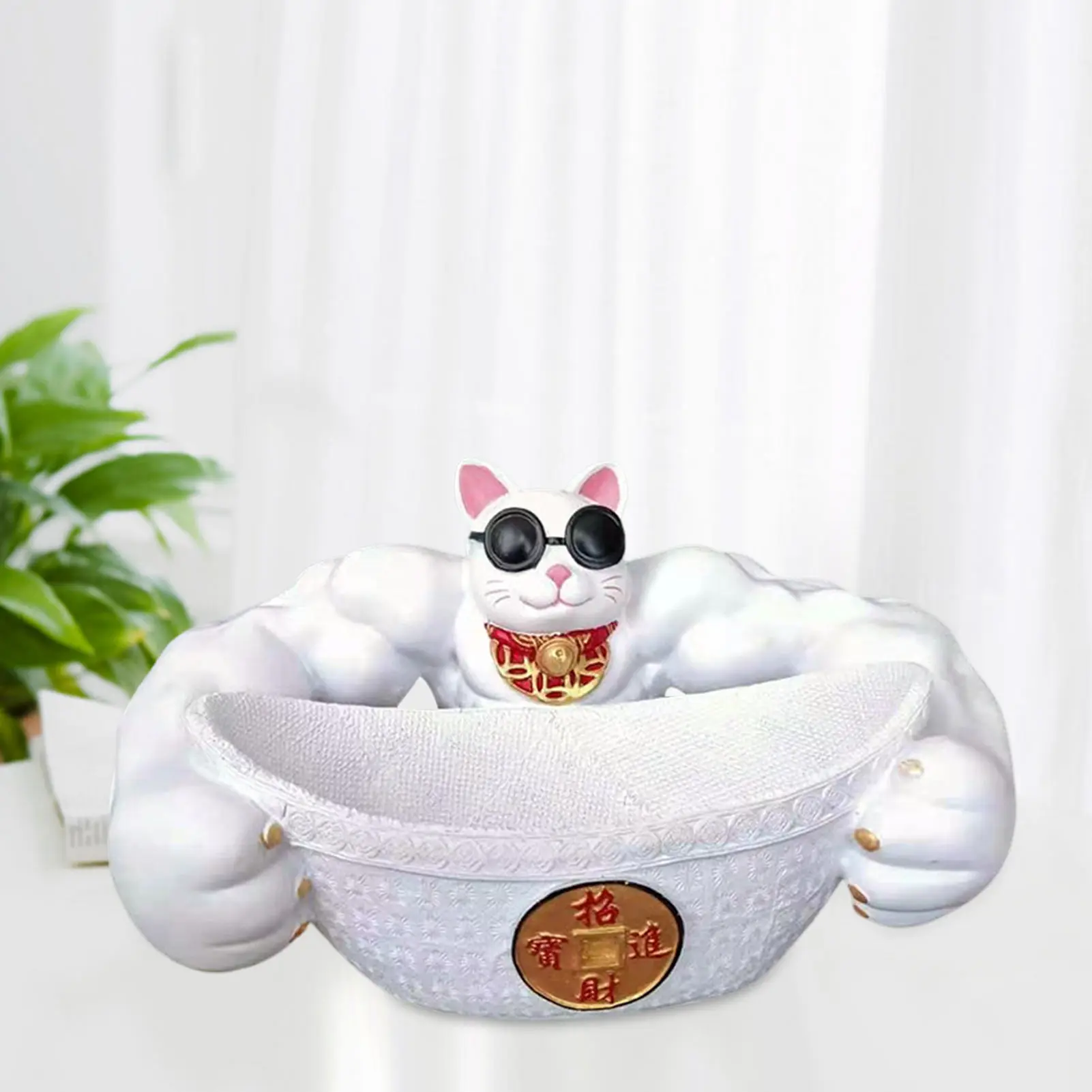 

Strong Lucky Cat Storage BoxBig Arm Welcoming Cat Feng Shui Figurine Resin Decorations Storage Box For Home Office Tabletop Feng