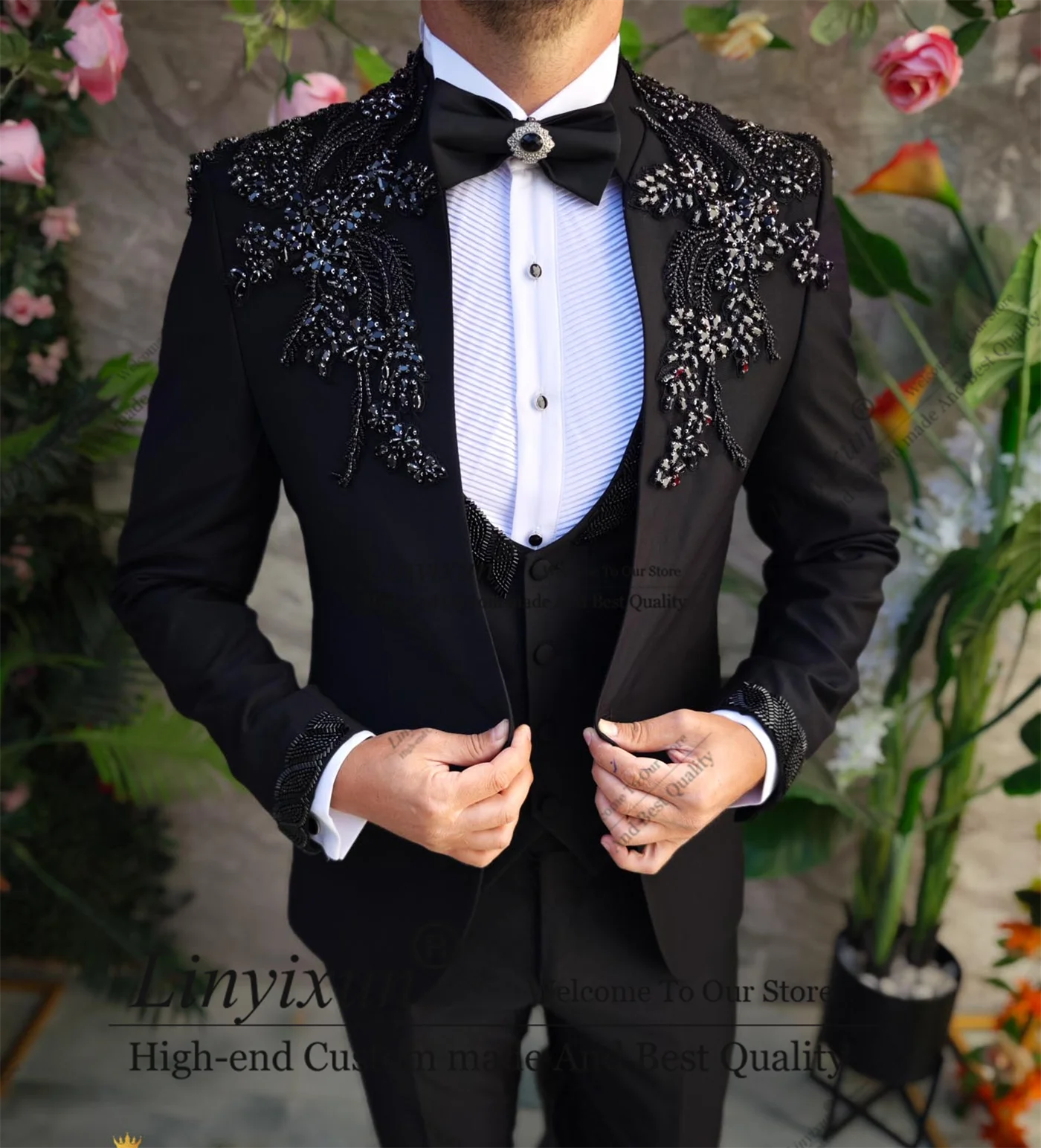 Роскошные смокинги со стразами мужские костюмы с остроконечными лацканами