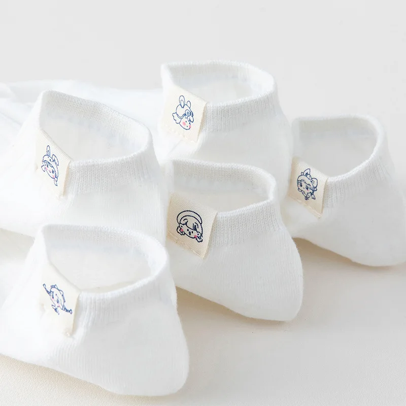 HSS Brand 5Pairs/Lot Women's Socks Summer Thin White Sock Cute Cloth Label Cartoon Girl Low Tube Socks calcetines de niña