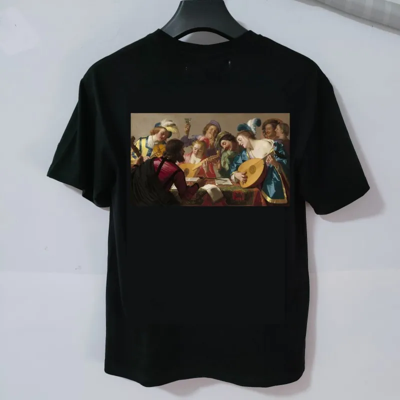 

New Style Fashion Men's Cotton T-shirts ow Oil Printing Unisex Hip Hop Loose High Street White Tee Tops Men's Clothes Summer