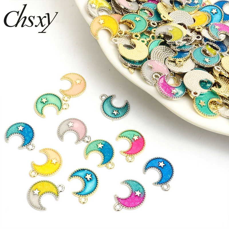 

10pcs 15*17MM Double Colors Star Moon Charms Pendants for Earrings Necklace Diy Handmade Jewelry Making Alloy Accessories Crafts