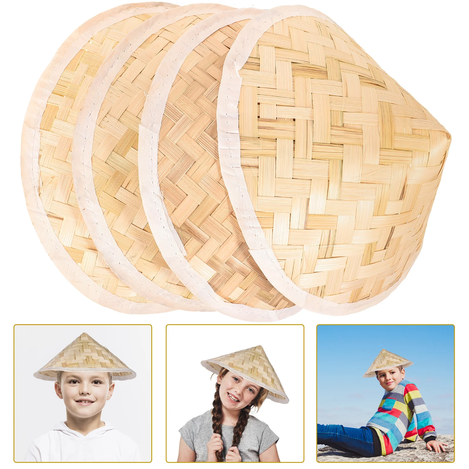 

4 Pcs Bamboo Hat Summer Clothes Kids Sun Block Cap Pointed Bamboo Primary School