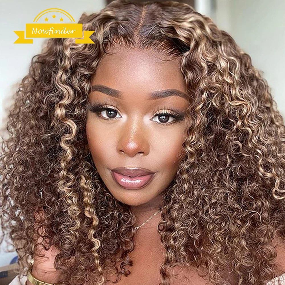 

Highlight 13x4 Kinky Curly Lace Front Human Hair Wigs Preplucked Brazilian Ombre Blonde Transparent Lace Frontal Wigs For Women