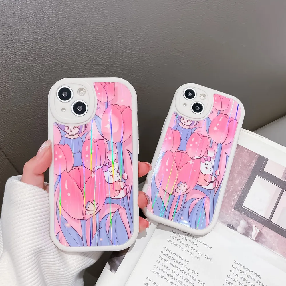 

Laser Tulip And Rabbit Pattern Case For iphone 13ProMax 13 12 12Pro 11ProMax 11 XS X XR XSMAX 7 8Plus Fall Proof Soft Shell