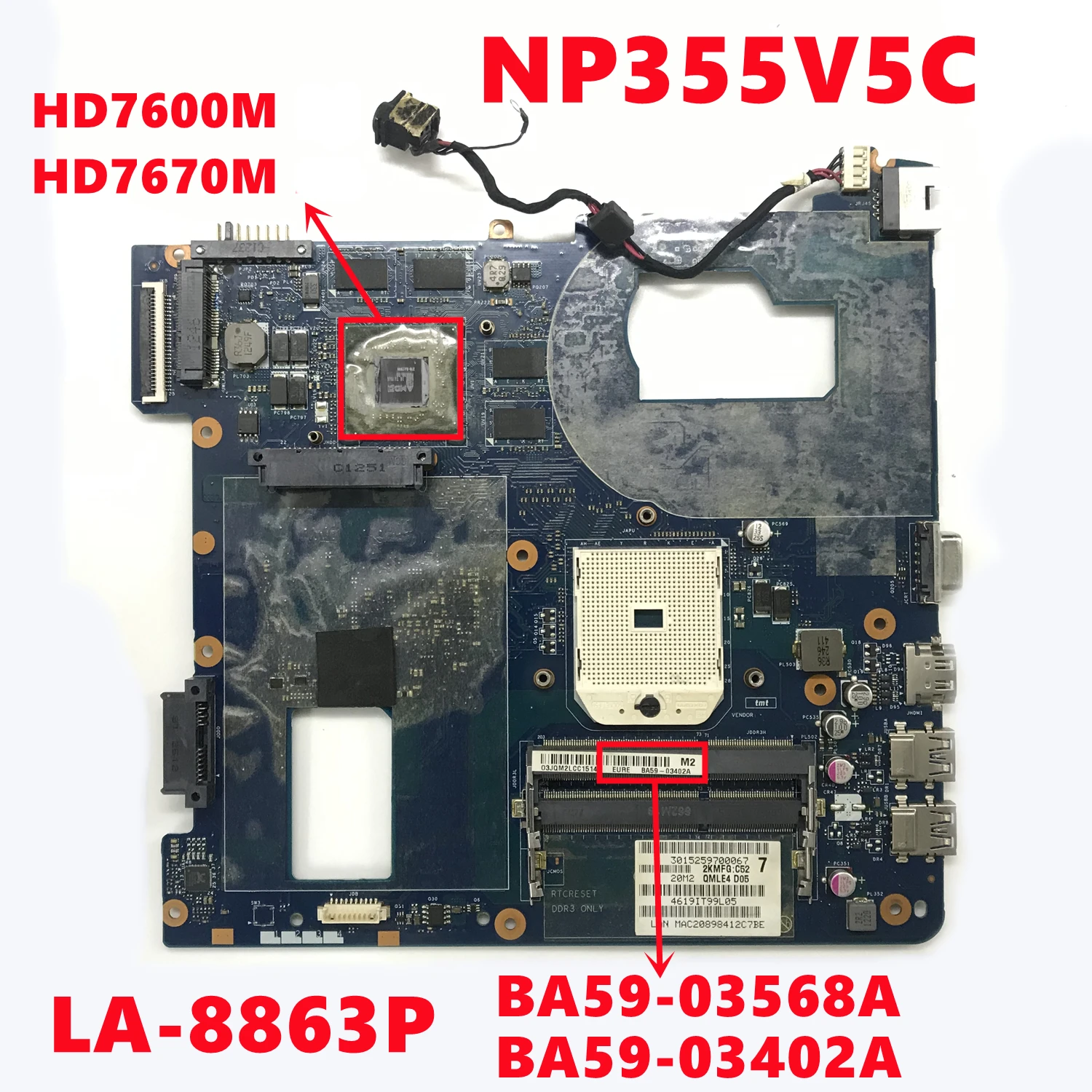 BA59-03568A для SAMSUNG NP355 355V5C NP355V5C материнская плата ноутбука QMLE4 BA59-03402A с HD7600M HD7670M GPU 100%
