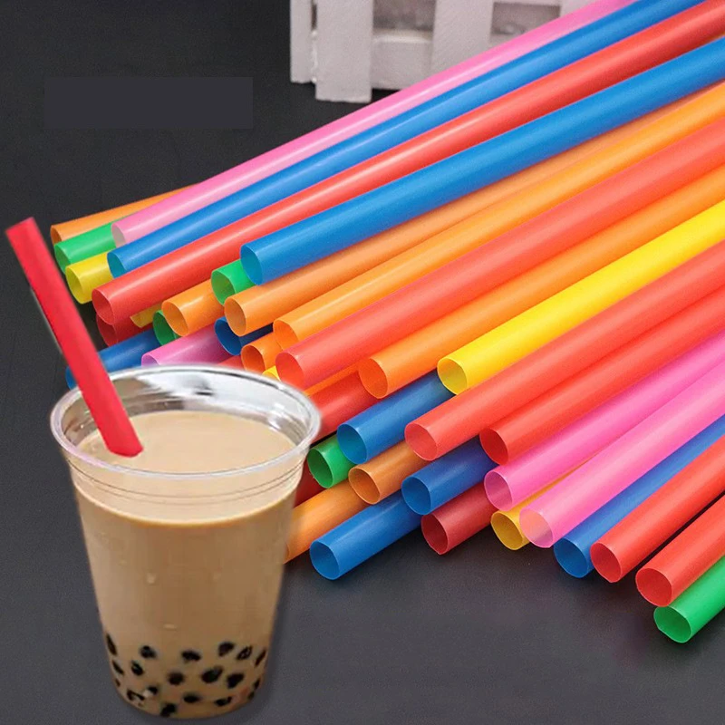 

100Pcs Color Disposable Flat Mouth Thick Straws Straight 12mm PP Straight Tube Beverage Straws Wedding Decor Drinking Straws