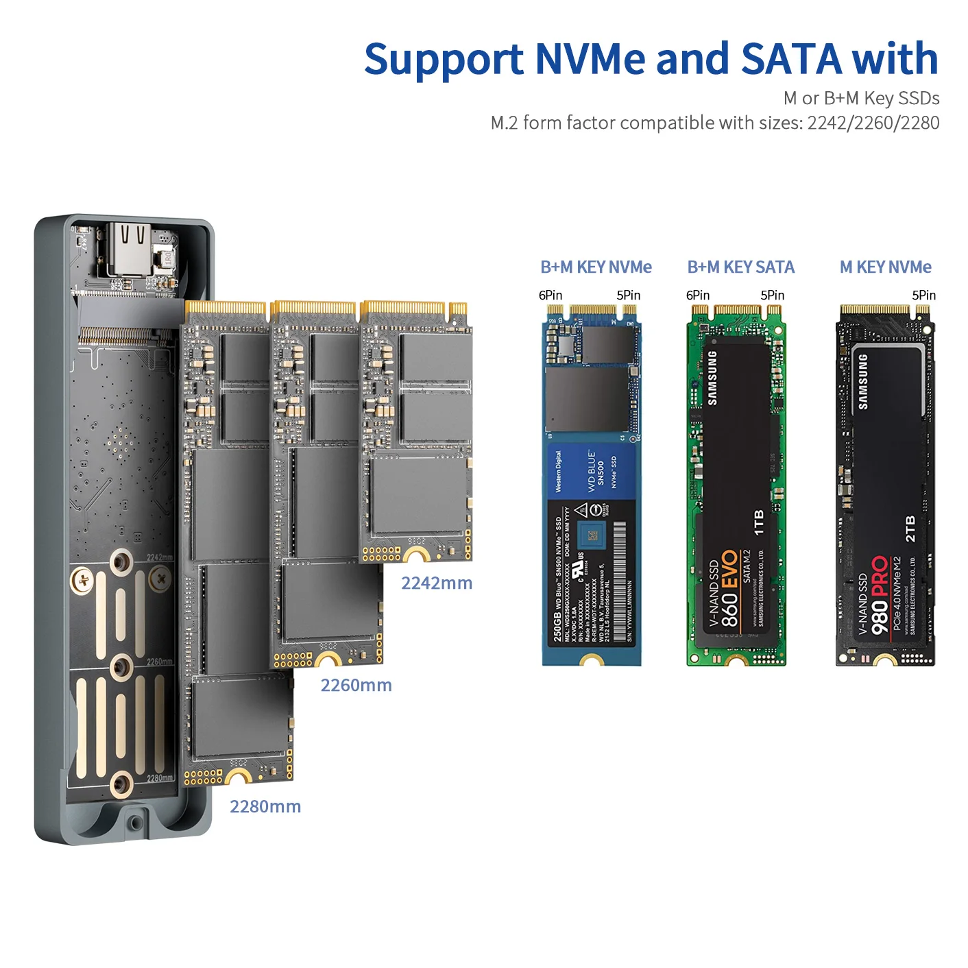 Корпус для ноутбука UnionSine Dual Protocol M2 NVMe NGFF SATA SSD