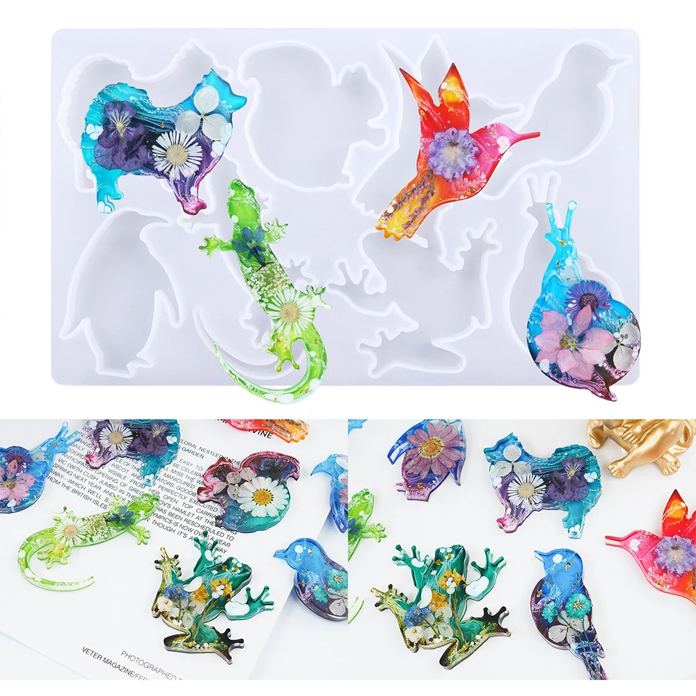 

Animal Shaped Crystal Epoxy Resin Molds Diy Snail Penguin Bird Frog Ornament Casting Silicone Mould KeyChain Pendant Making