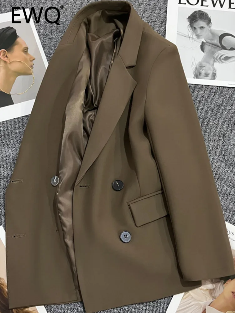

EWQ Sweet Style Chic And Elegant Woman Jacket Solid Color Double-breasted Notched Long-sleeve Blazer Summer 2023 New 27SN1996