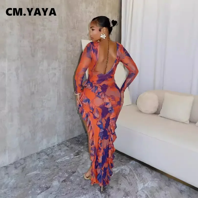 CM.YAYA женское облегающее платье с длинным рукавом и высоким разрезом по бокам