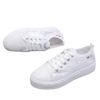 2022 summer fashion casual white shoes cutouts lace canvas hollow breathable platform flat shoes woman sneakers women shoes new