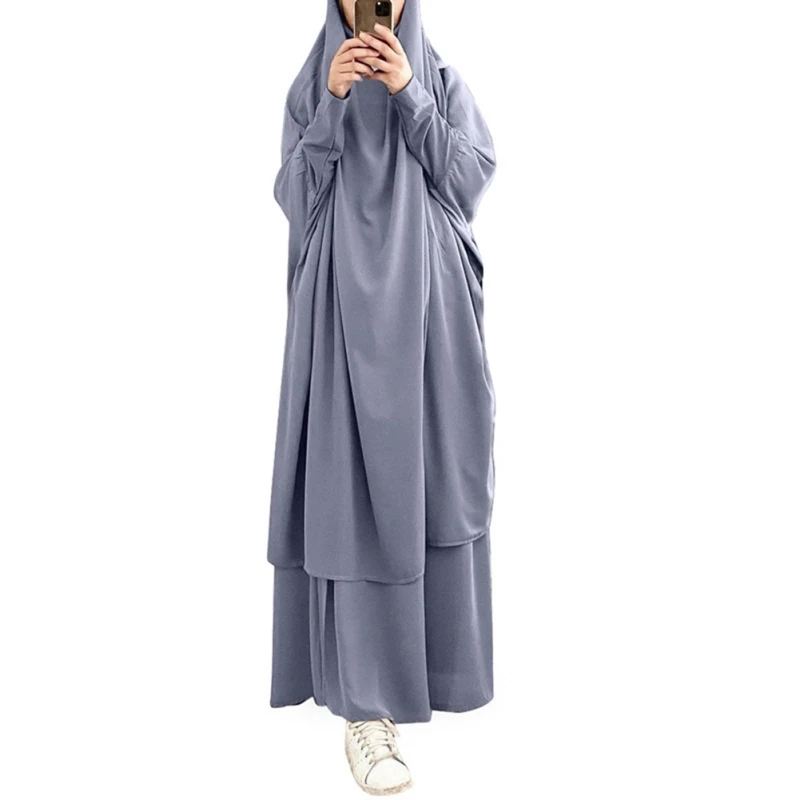 Women Hooded Muslim Hijab Dress Prayer Long Full Cover Gown Islamic Cloth modest two piece women islamic clothing muslim fashion