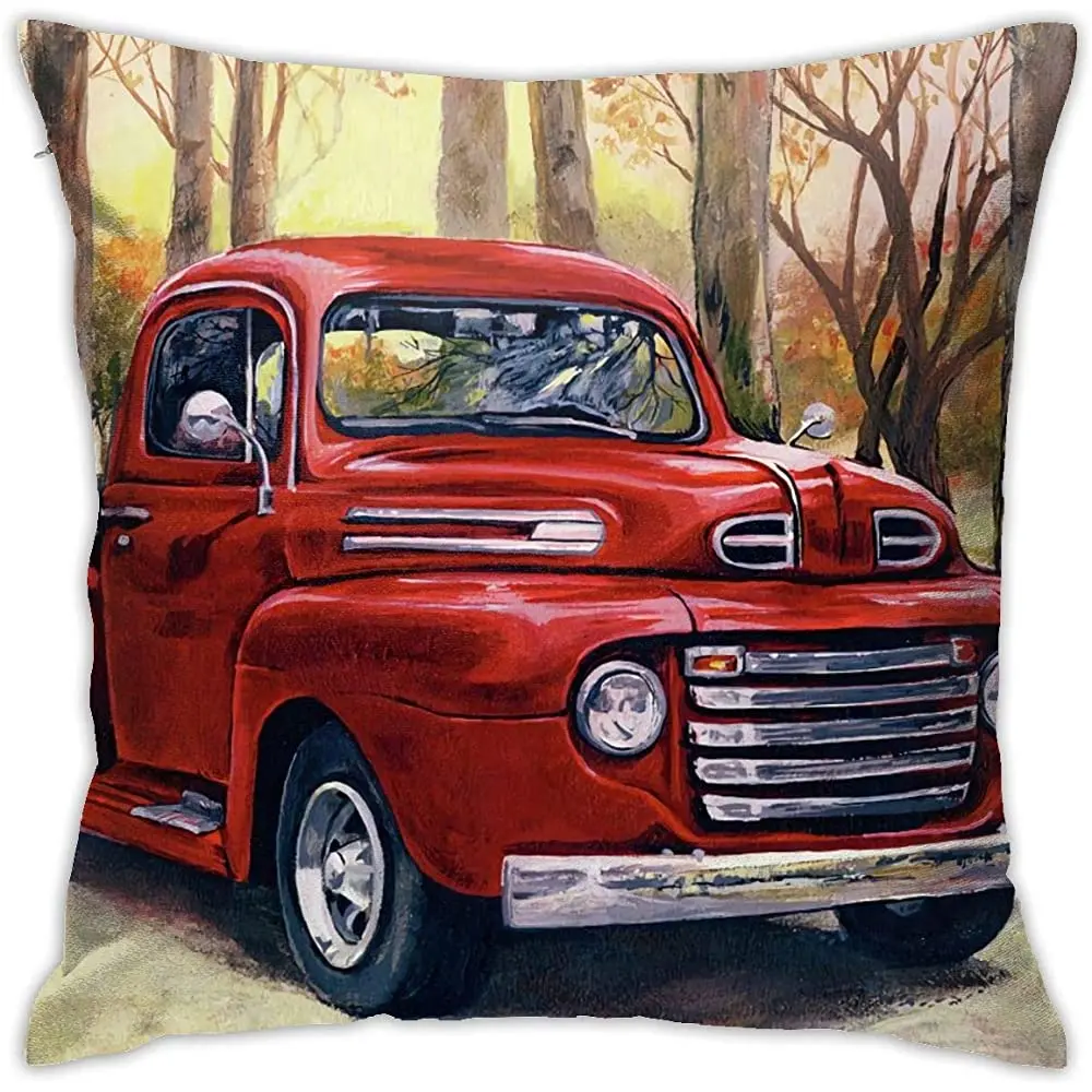 

Yaateeh Vintage Painting Vintage Red Pick Up Truck Throw Pillow Covers Decorative 18x18 Inch Pillowcase Square Cushion Cases
