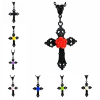 fashion large black cross necklace with rose gothic victorian medieval witch punk jewelry womens party favor