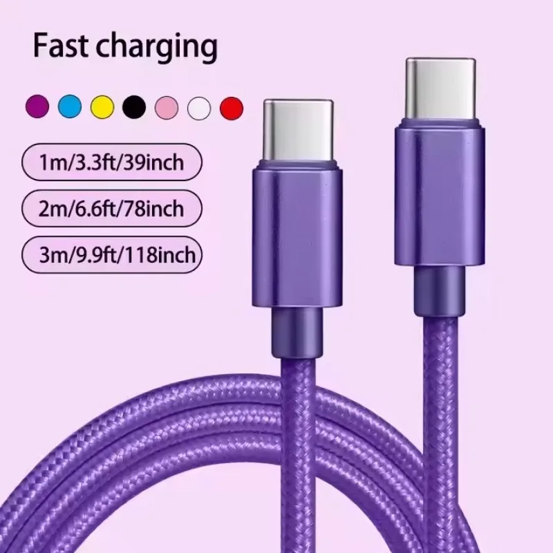 Фото 66 Вт нейлоновый плетеный кабель для быстрой зарядки USB C 1 м 2 м 3 м для Iphone 15 16 Pro Max Samsung S24 Xiaomi OPPO зарядный кабель №1