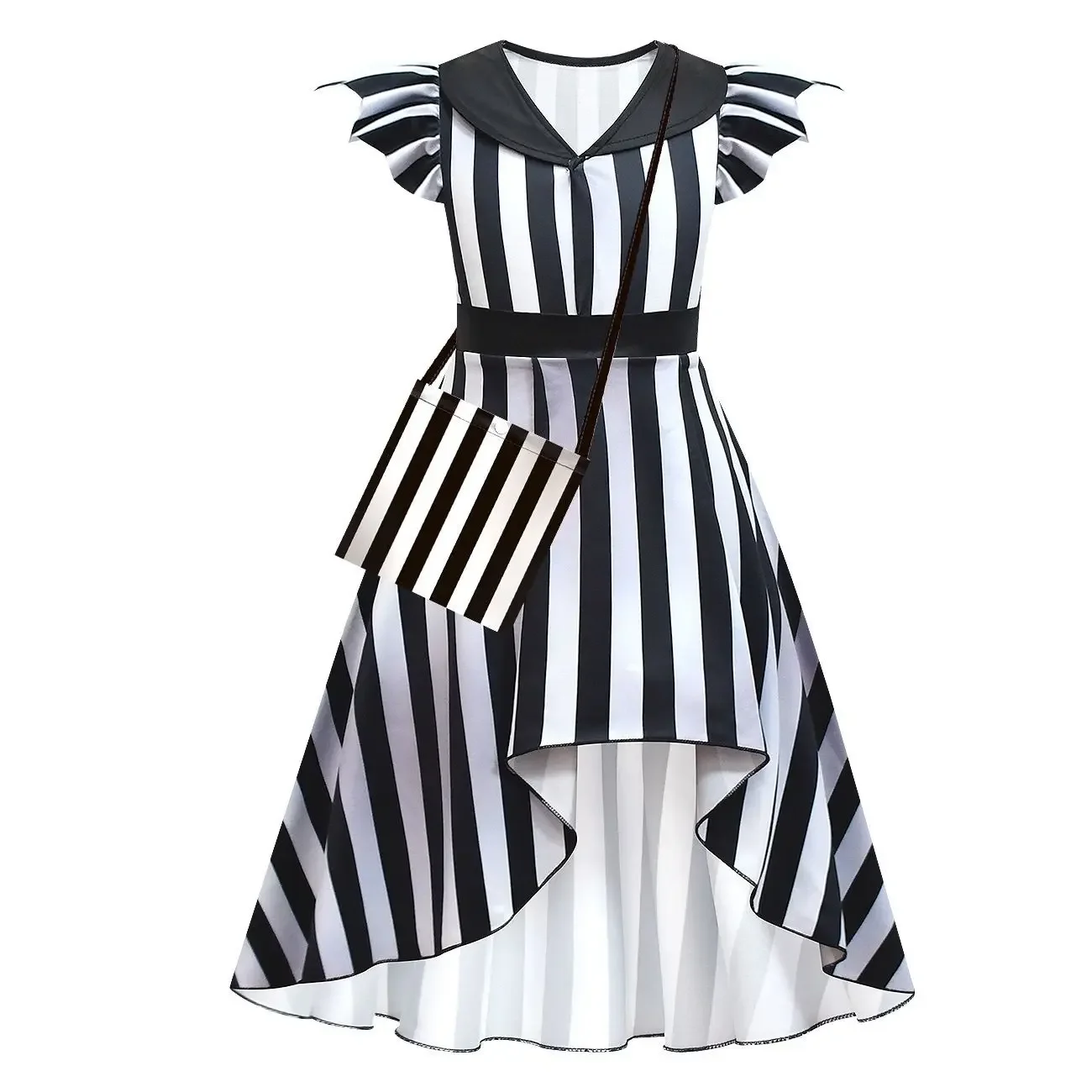 Детское платье в черно-белую полоску с принтом ужасного монаха для девочек сумка