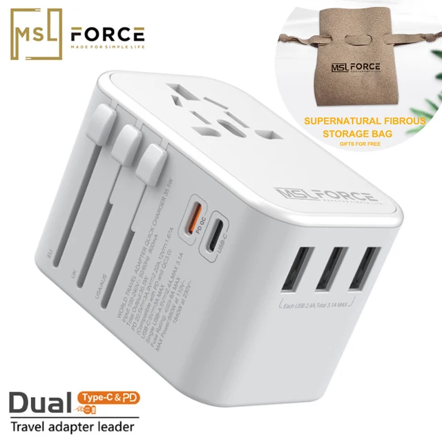 4 Port USB Charger With Universal Travel Plug Adapter PD Worldwide Charger For UK EU AU Wall Electric Plug Sockets With USB C PD 1