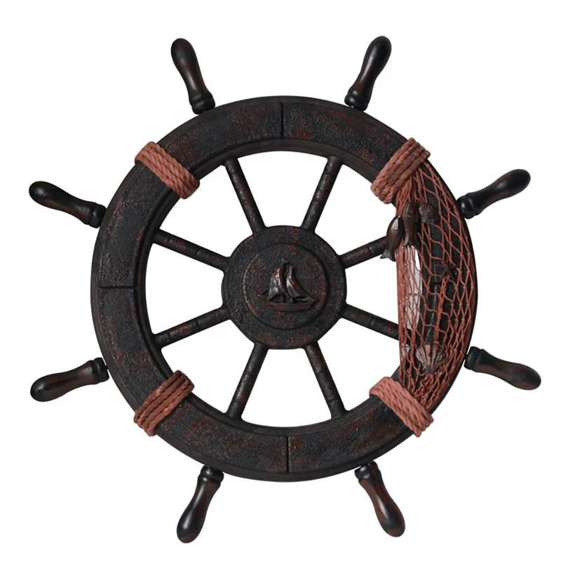 New-Mediterranean Style Nautical Wooden Boat Ship Wheel Wooden Rudder Model Rudder Wooden Retro Ship Wheel Wall Decoration