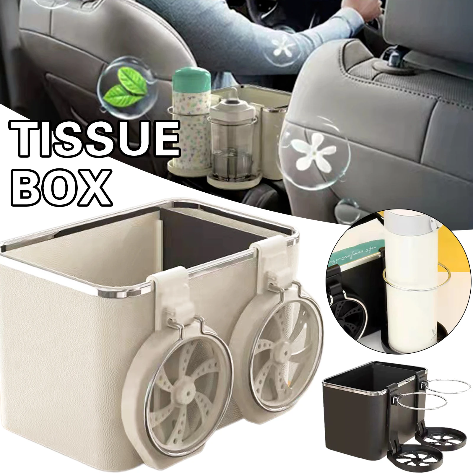 

Car Multifunctional Holder Tissue Box and Cup Storage Armrest Storage Box Durable Plastic Storage Box Space Saving TD326
