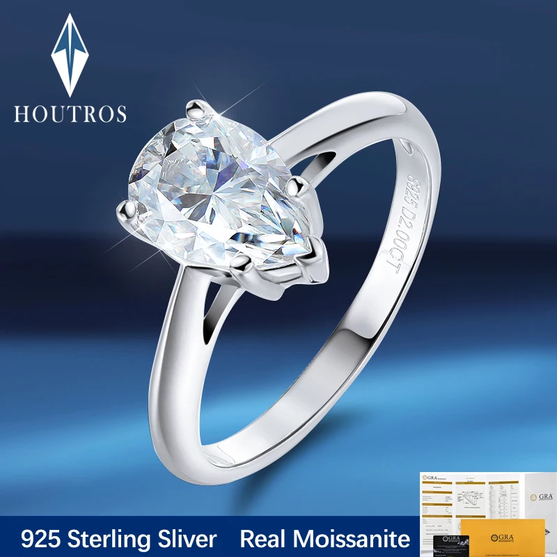 

Houtros 2CT Pear Cut Engagement Ring for Women 925 Sterling Silver Water Drop Sparking Wedding Diamond Ring Fine Jewelry GRA