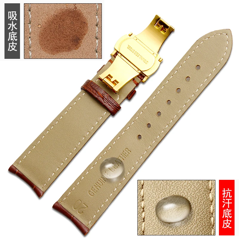 Miqiao  leather watch strap comaptible for Tissot Rossini  IWC arc mouth men and women butterfly buckle strap 20mm 22mm enlarge