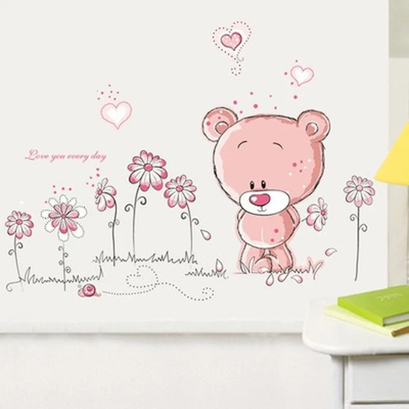 

Cute Cartoon Bear Wall Stickers for Kids Children's Room Wardrobe Hallway Home Decorative Self-adhesive PVC Wall Decals Poster