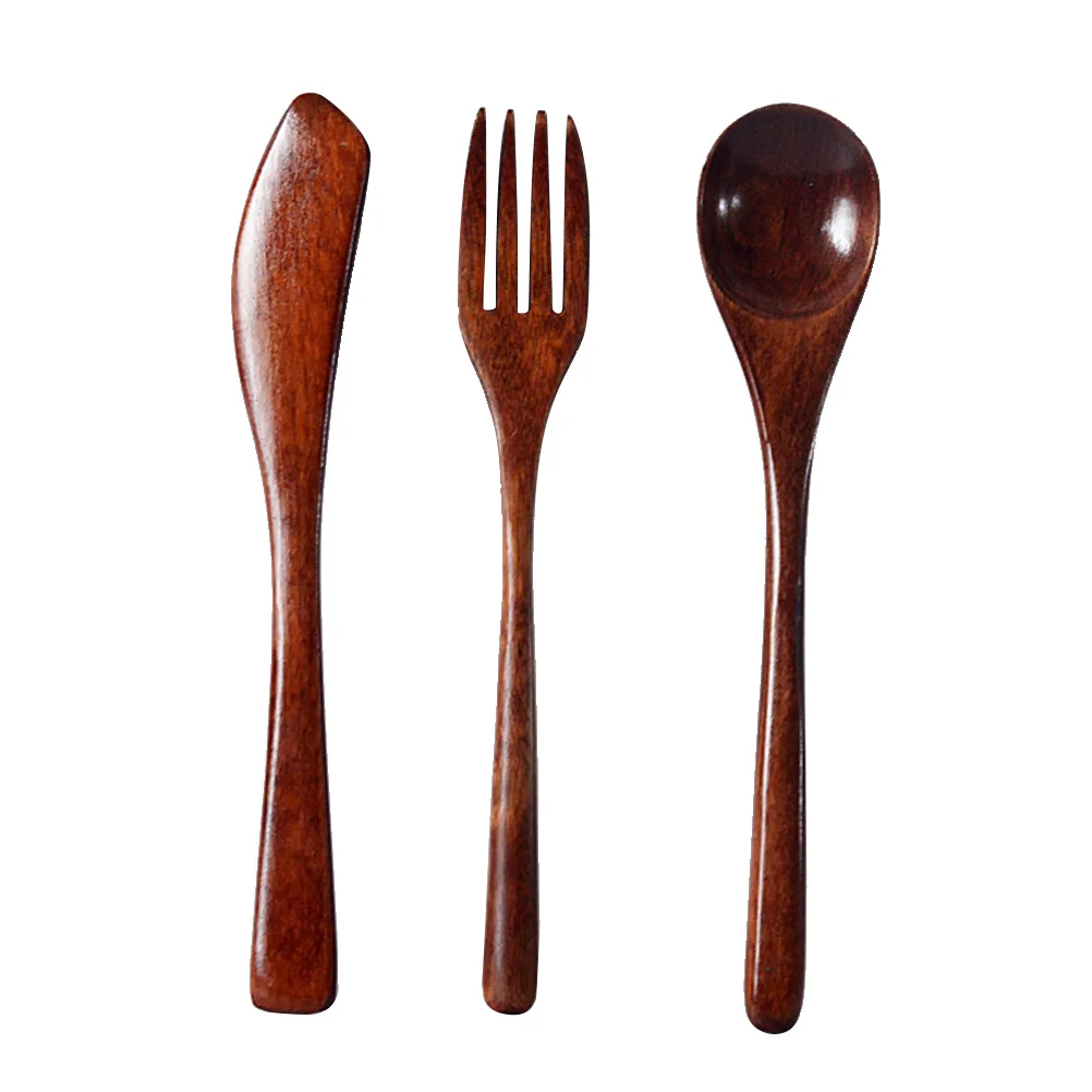 

1 Set Fork Spoon Reusable Portable Wooden Cutlery Flatware Tableware Kitchen Utensils for Restaurant