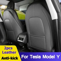 2pcs pu leather anti child kick pad for tesla model y 2020 2021 2022 car seat anti kick pad protector cover
