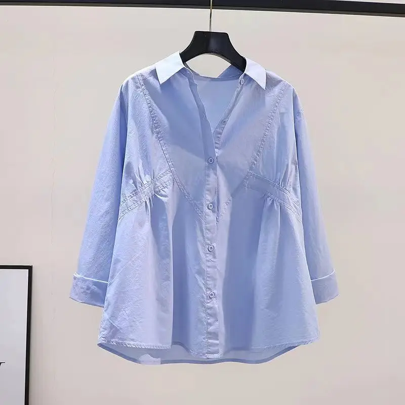 

Waist Design Feeling Pleated Loose Shirt Women's Solid Color Long-sleeved Shirt Spring And Autumn Fashion Versatile Top