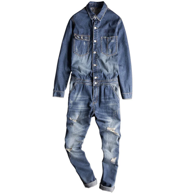Men's fashion denim bib work suit jumpsuit denim overalls fashion jeans pants New for 2023