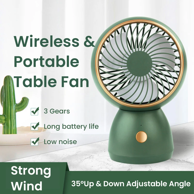 

Wireless Table Fan 3 Gears Wind Type C Rechargeable Portable Electric Fans 35 Degree Rotate Quiet Ventilator Home Outdoor Travel