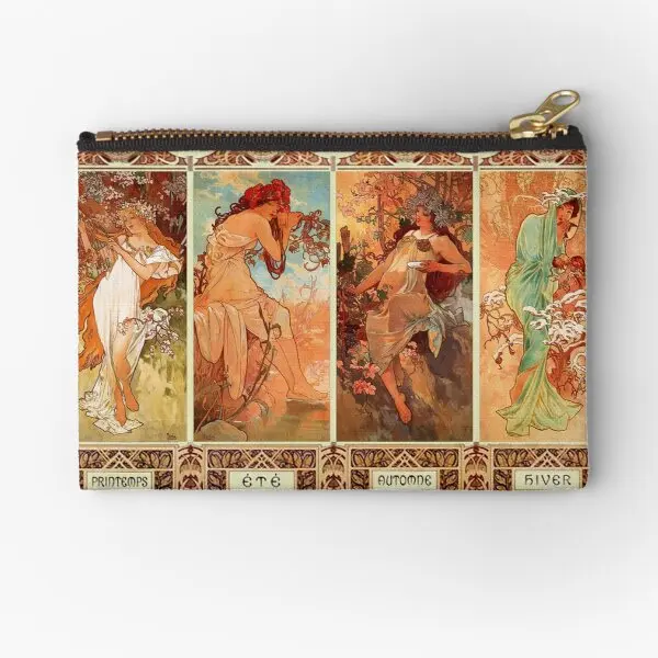 

Alphonse Mucha Four Seasons Art Nouveau Zipper Pouches Women Cosmetic Pocket Men Bag Panties Key Money Packaging Pure Storage