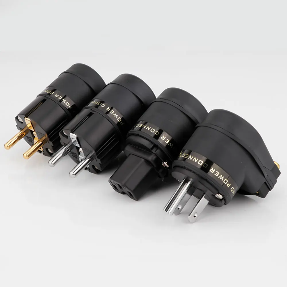HiFi Performance Gold&Rhodium Plating  Schuko Plug 7-character L-shaped Elbow Power Connector for High-End Audio Power Cord Wire