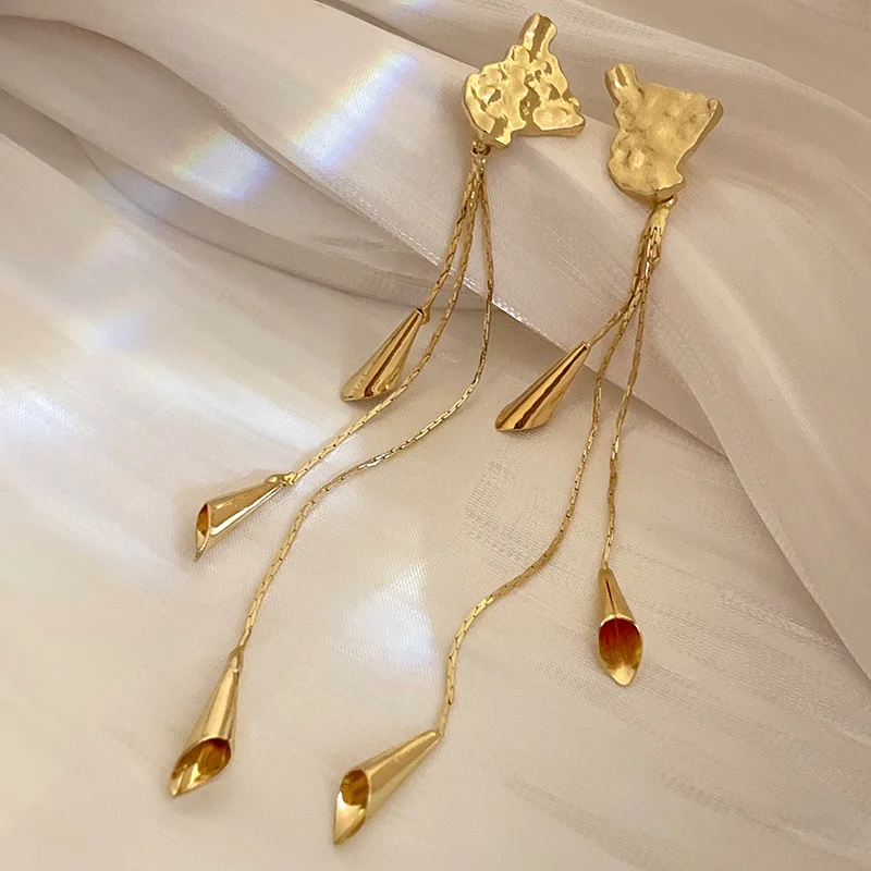 

Geometric Tassel Earrings Chinese Style Antique Lady Fan Earrings Long Face Thin Temperament Earrings Women S925 Silver Needle