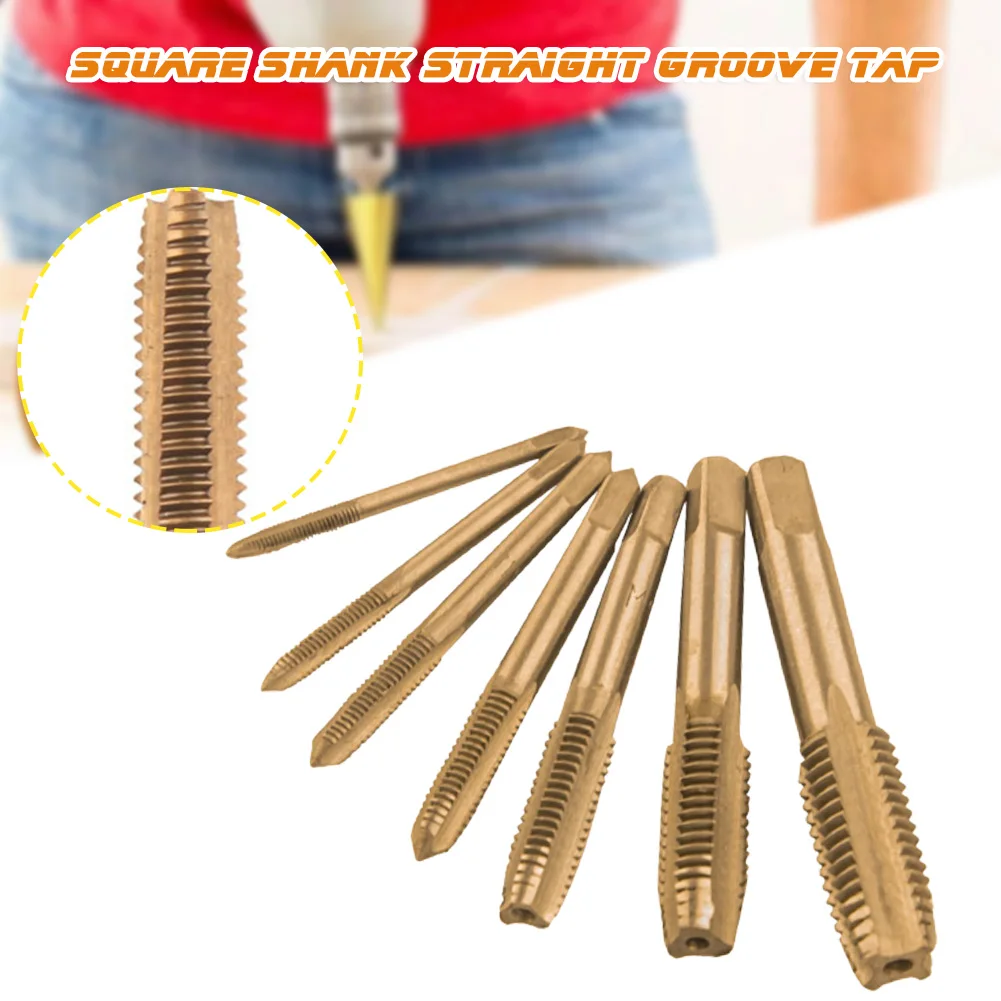 

5/7pcs High Speed Steel Square Shank Straight Fluted Tap M3-m12 Machine Tap Bits Screw Tap Set For Metal Wood Easy Installation