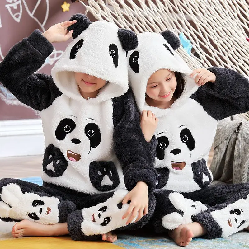 Girls Boys Pajamas Sets Dinosaur Panda Totoro Pijamas Winter Warm Sleepwear for Baby Toddler Home Clothes Thicken Pyjamas Kids