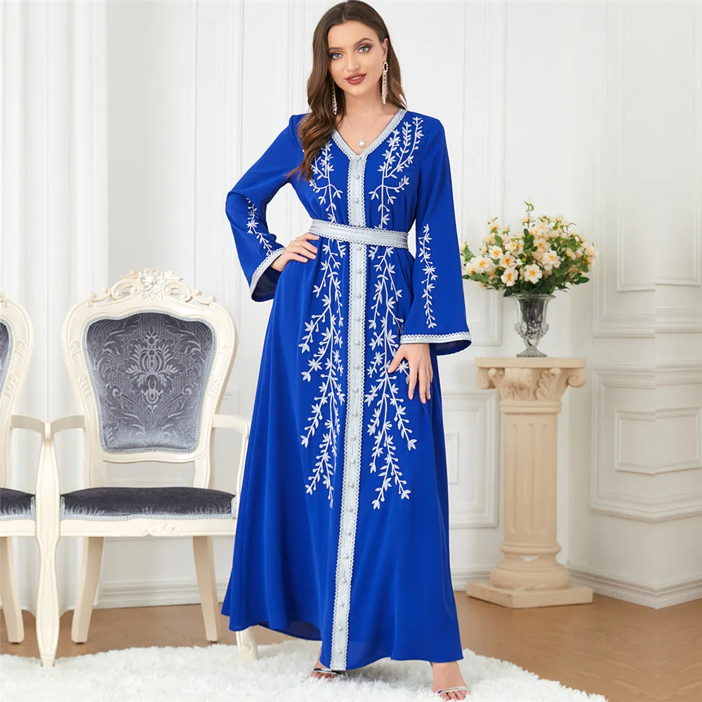 

Eid вечерние мусульманское Женское Платье макси с вышивкой Abaya турецкий Дубай Кафтан ИД Мубарак мусульманские Вечерние платья Марокко Jalabiya Vestidos