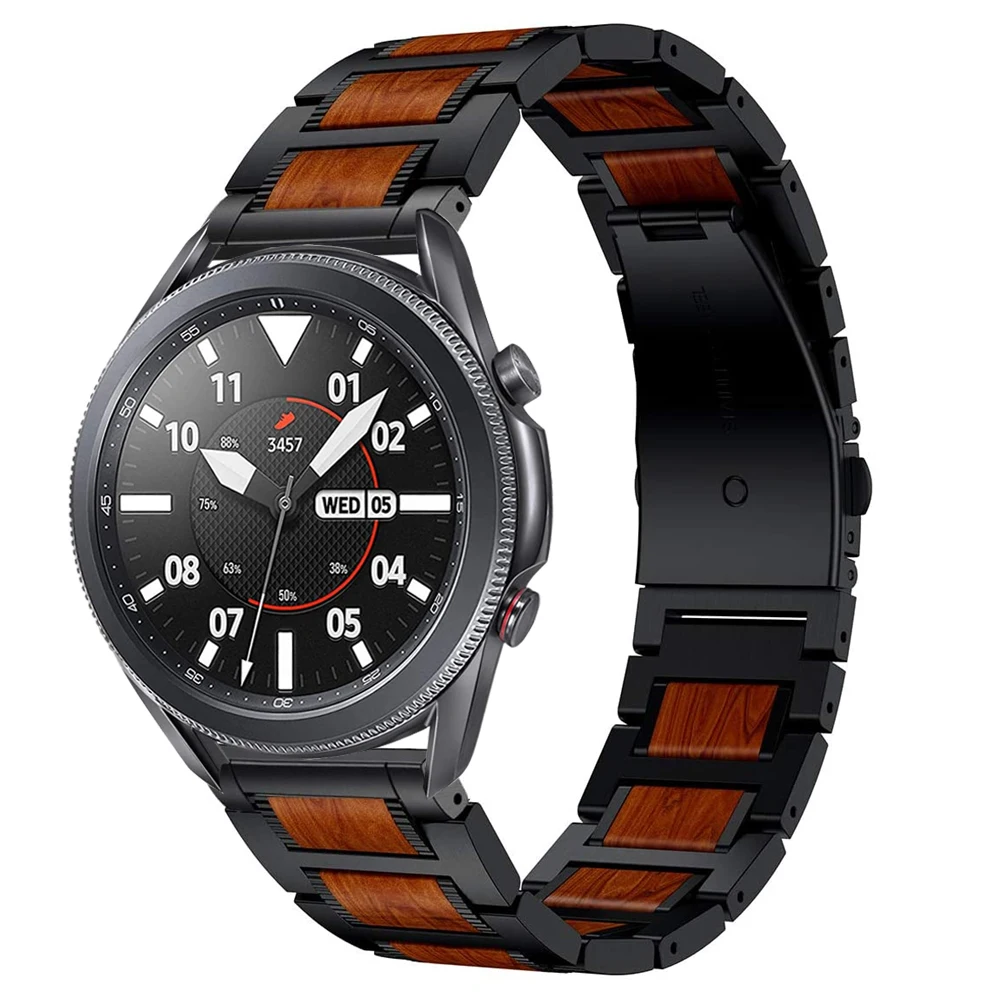 22mm Metal strap For Samsung Galaxy Watch 3 Gear S3 Huawei Watch 3/GT2 Pro Amazfit GTR/Stratos Strap Wooden Bracelet Accessories