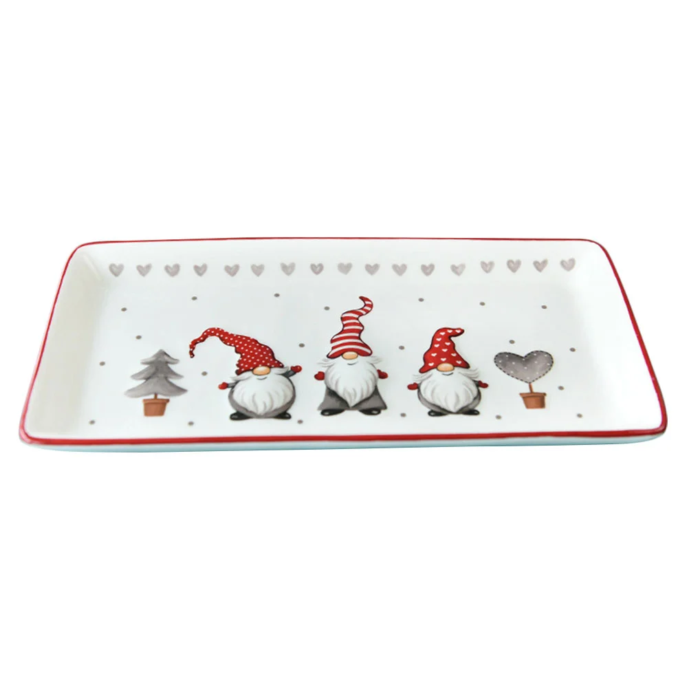 

Christmas Platter Serving Platterstrays Ceramic Rectangular Gnome Cookie Dishes Dinnerware
