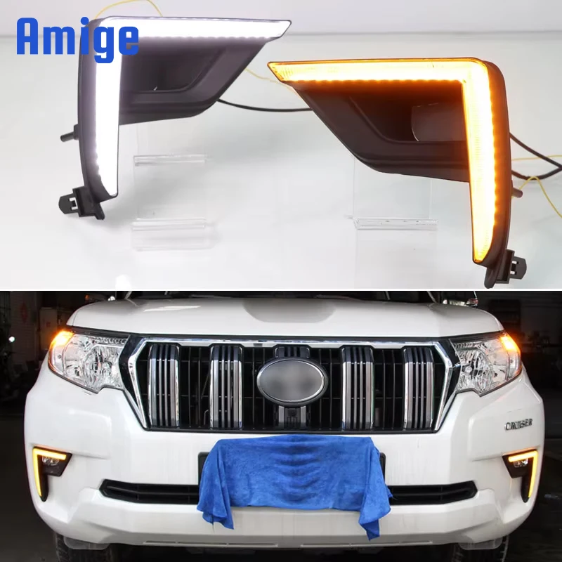 Автомобильные светодиодные дневные фонари DRL для Toyota Land Cruiser Prado 150 2018 2019 желтые
