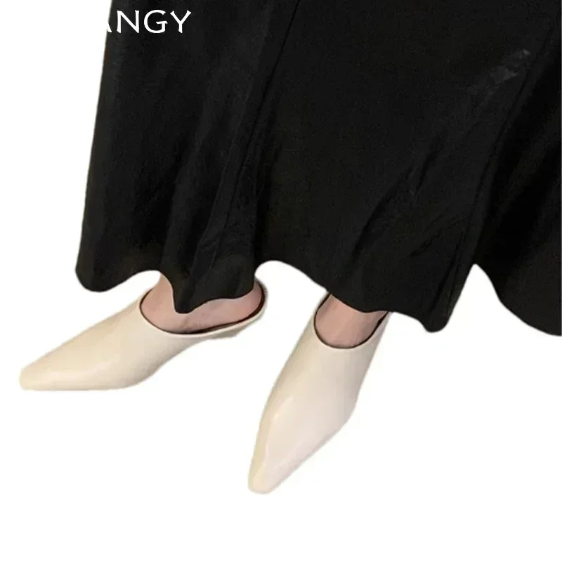 Тапочки на платформе с острым носком кожаная модная обувь танкетке женские